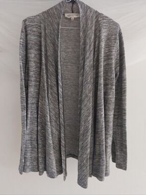Jones New York Grey Heathered Open Front Cardigan Draped Knit Sweater Size PXL